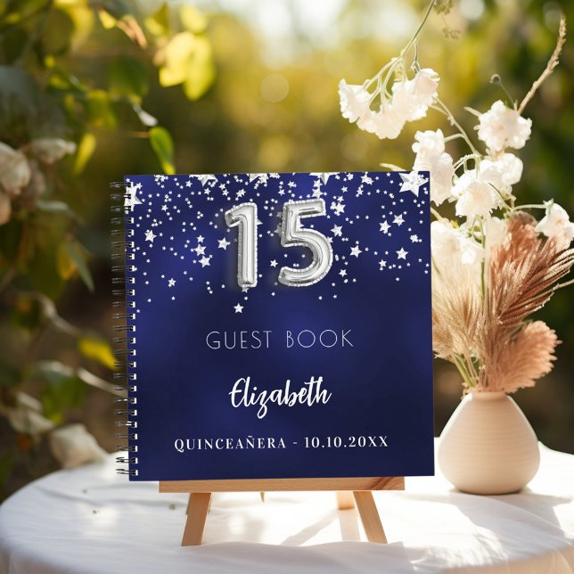 Livre d'hôte Quinceanera marine bleu argent étoile (Créateur téléchargé)