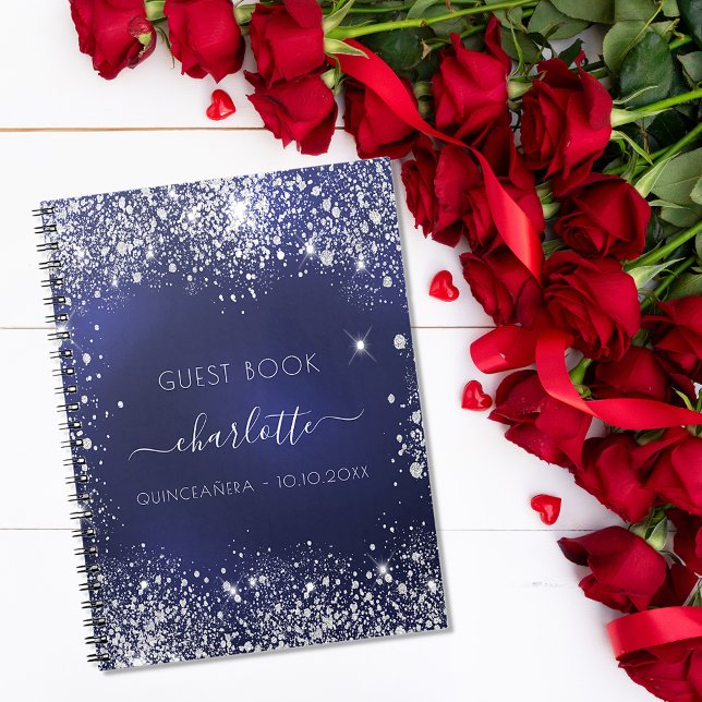 Livre d'hôte Quinceanera marine bleu argent partie (Créateur téléchargé)