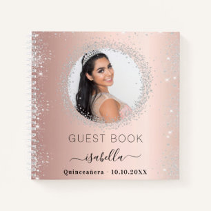 Livre d'hôte Quinceanera rose or argent photo