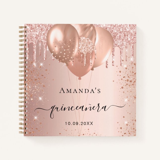 Livre d'hôte Quinceanera rose or parties scintilla (Devant)
