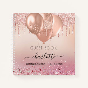 Livre d'hôte Quinceanera rose or rose parties scin
