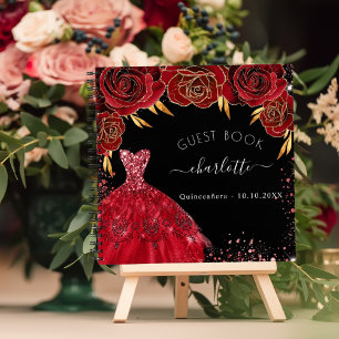 Livre d'hôte Quinceanera rouge robe noire parties 
