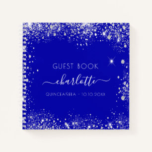 Livre d'hôte Quinceanera royal bleu argent parties