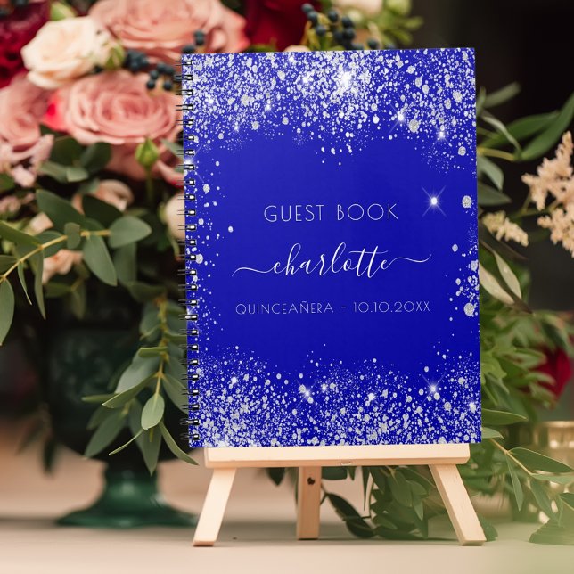 Livre d'hôte Quinceanera royal bleu argent parties (Créateur téléchargé)