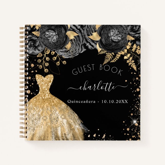 Livre d'hôte Robe de parties scintillant en or noi (Devant)