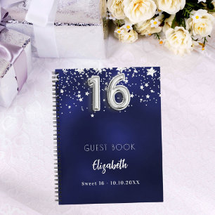 Livre d'hôte Sweet 16 étoiles bleu marine argent