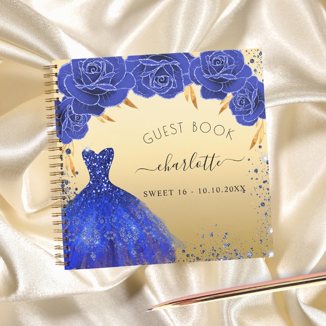 Livre d'hôte Sweet 16 robe d'or bleu royal (Créateur téléchargé)