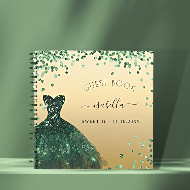 Livre d'hôte Sweet 16 robe or vert émeraude vert é (Créateur téléchargé)
