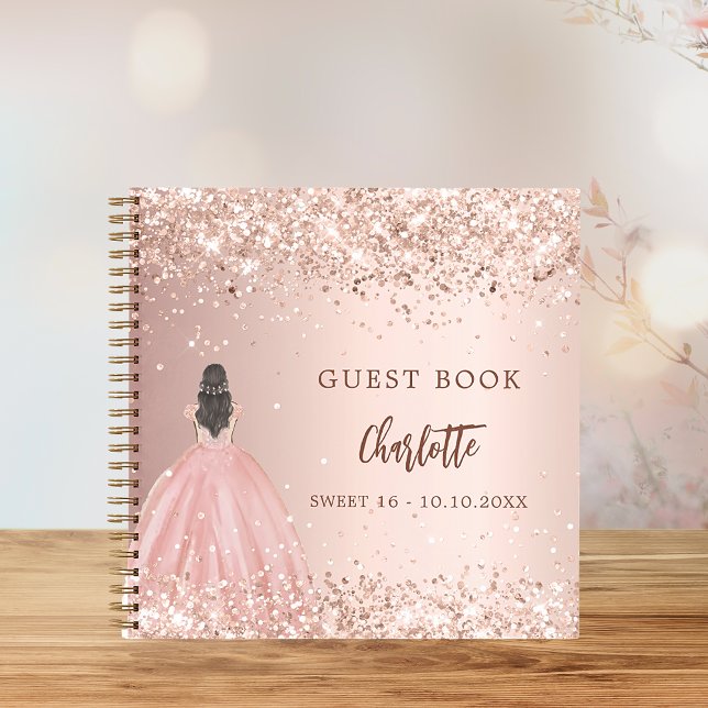 Livre d'hôte Sweet 16 rose robe d'or confetti (Créateur téléchargé)