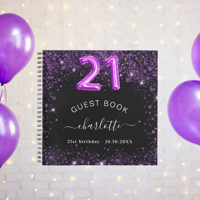 Livre d'hôtes 21e anniversaire noir violet nom de  (Créateur téléchargé)
