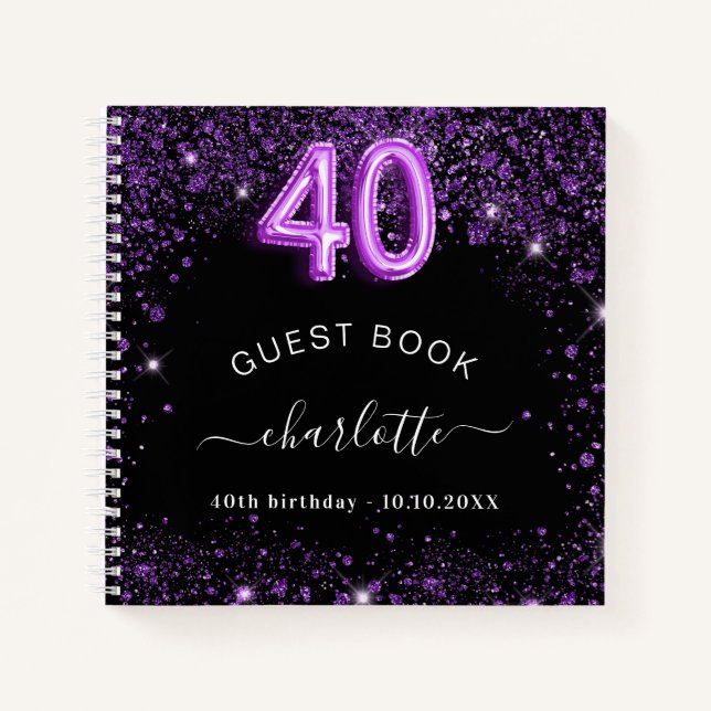 Livre d'hôtes 40e anniversaire noir violet nom de  (Devant)