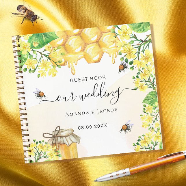Livre d'hôtes abeilles miel fleurons jaunes mariag (Créateur téléchargé)