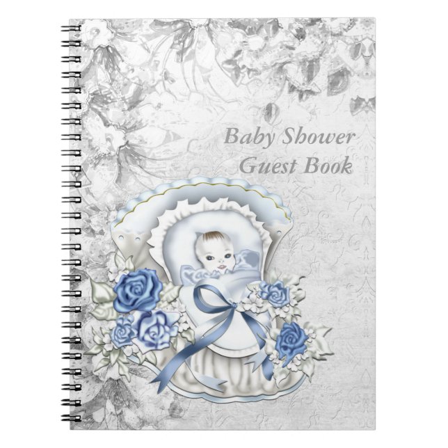 Livre d'hôtes Baby shower bleu et gris (Devant)