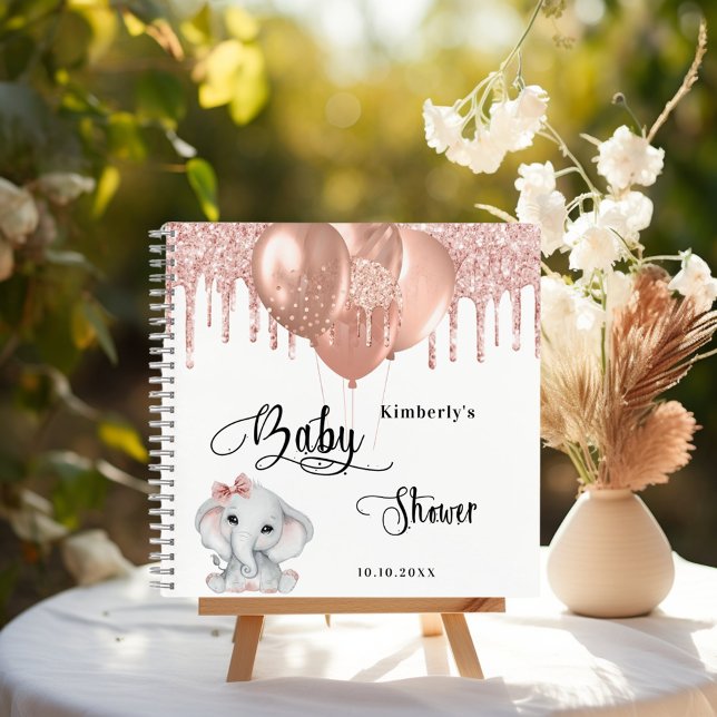 Livre d'hôtes baby shower éléphant rose or blanc (Créateur téléchargé)