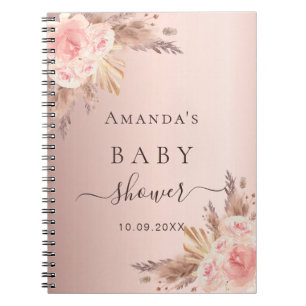 Livre d'hôtes Baby shower pampas herbe rose or