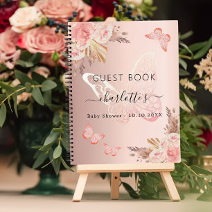Livre d'hôtes Baby shower rose d'or papillon boho