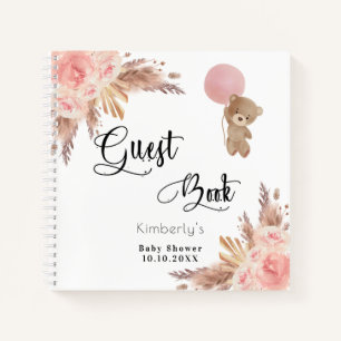 Livre d'hôtes baby shower teddy pampas herbe blush