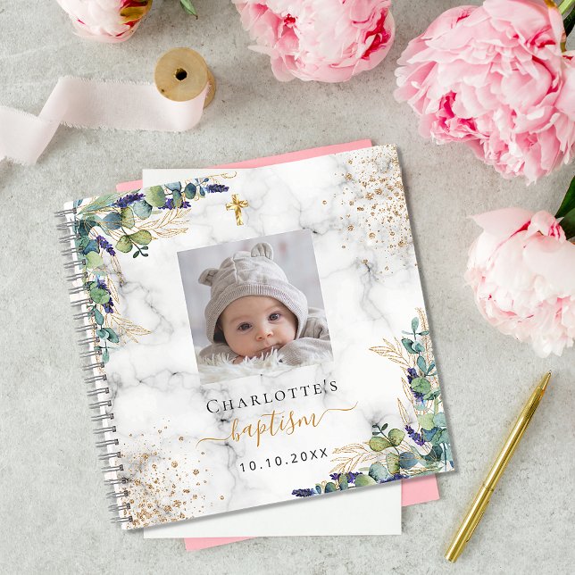 Livre d'hôtes baptême photo marbre eucalyptus (Créateur téléchargé)