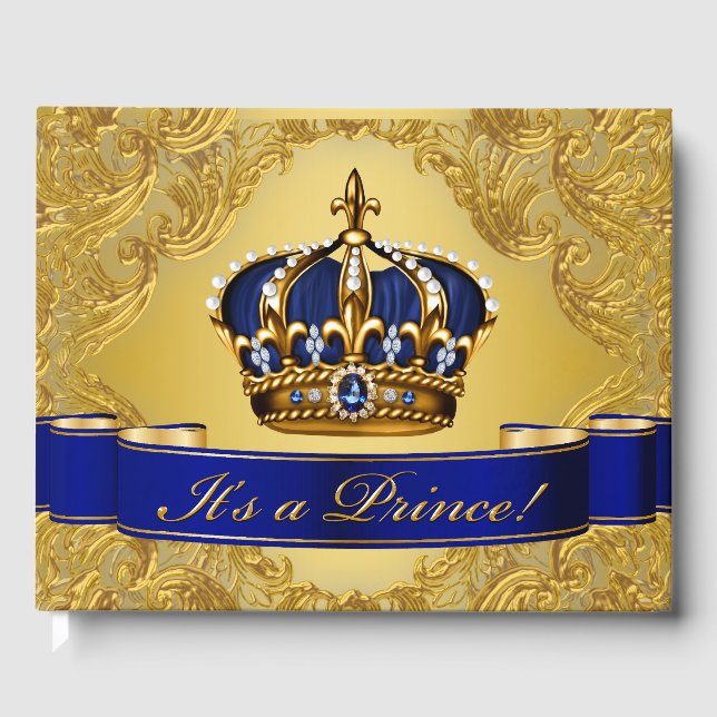 Livre d'hôtes Blue Gold Prince Baby shower (Recto)