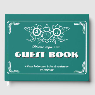 Livre d'hôtes Bluish Green & White Mariage