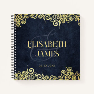 Livre d'hôtes Classy Navy Blue and Gold Swirl Mari