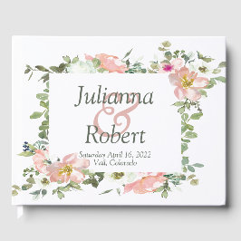 Livre d'hôtes de mariage fleuri d'aquarelle rose