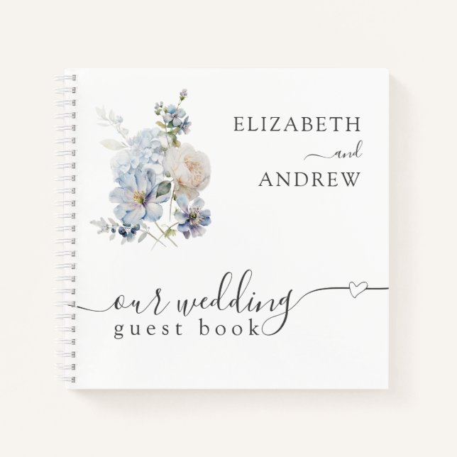 Livre d'hôtes Dusty Blue & Blush Pink Floral Maria (Devant)