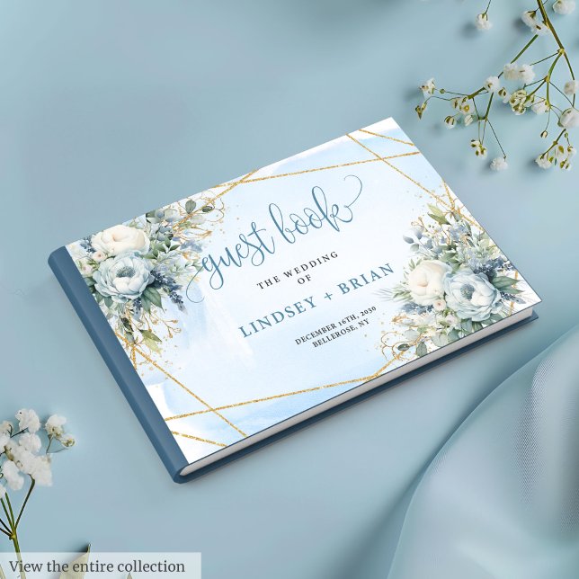 Livre d'hôtes Dusty Blue White Gold Peonies (Luxury Dusty Blue White Gold Peonies Guest Book)