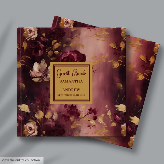 Livre d'hôtes Mariage Boho Gold Boho Burgundy Mode (Modern Burgundy Blush Gold Boho Wedding Guest Book)