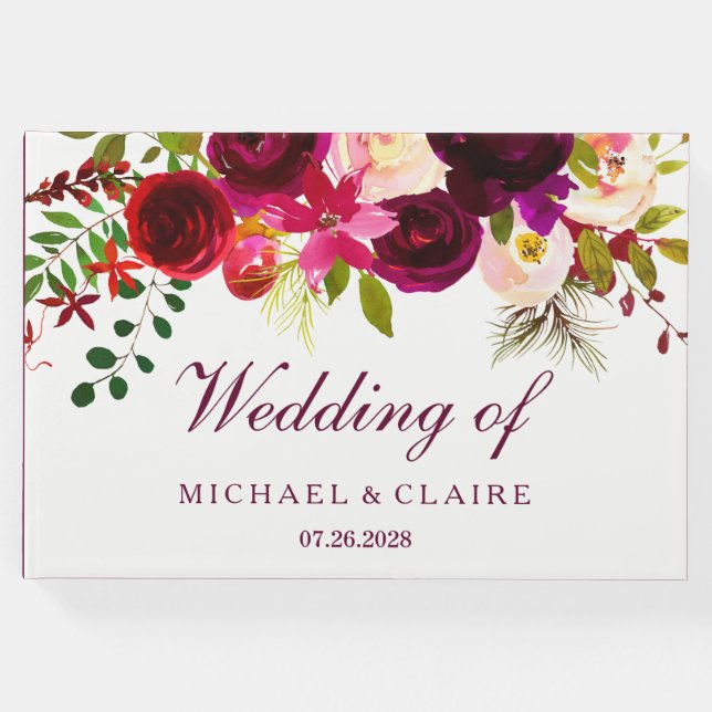 Livre d'hôtes Mariage de Boho Floral Boho Rouge Bo (Devant)