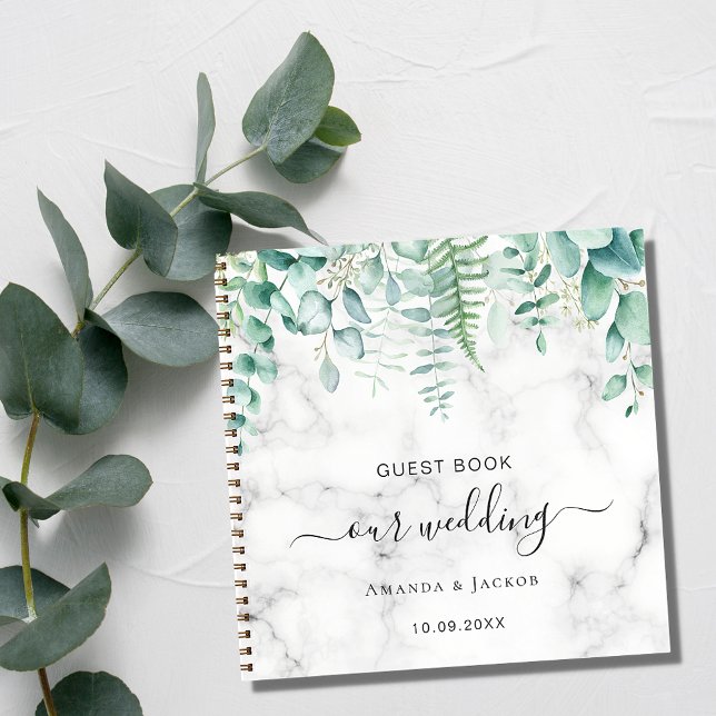 Livre d'hôtes mariage eucalyptus marbre vert (Créateur téléchargé)