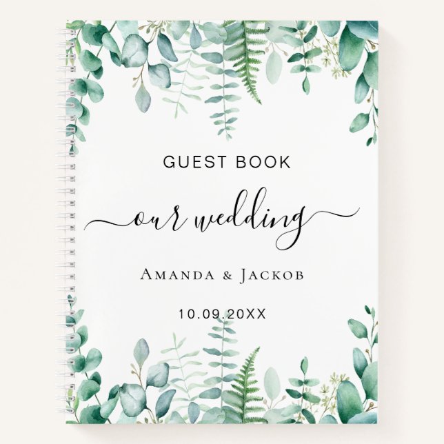 Livre d'hôtes mariage eucalyptus verdure bois (Devant)