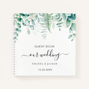 Livre d'hôtes mariage eucalyptus verdure bois