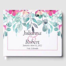 Livre d'hôtes mariage fleuri à ressort rose