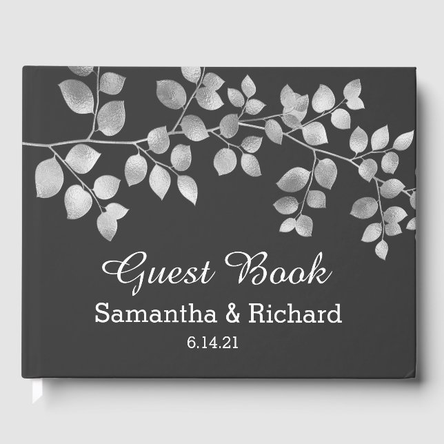 Livre d'hôtes Mariage floral argent moderne (Recto)