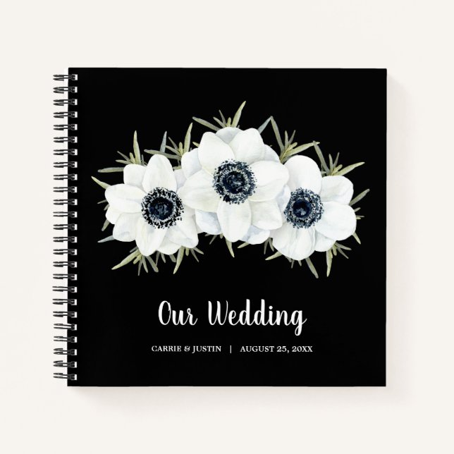 Livre d'hôtes Mariage Floral noir et blanc (Devant)