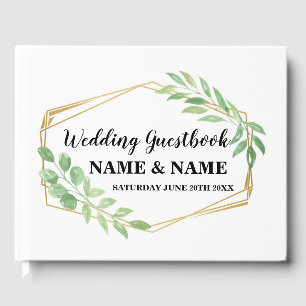 Livre d'hôtes mariage Gold Frame Green Leaf