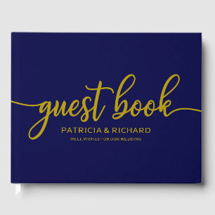 Livre d'hôtes mariage Gold Marine Blue Calligraphy