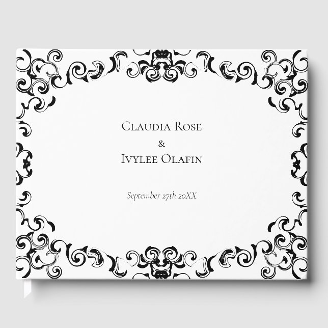 Livre d'hôtes Mariage gothique Black & White Swirl (Recto)
