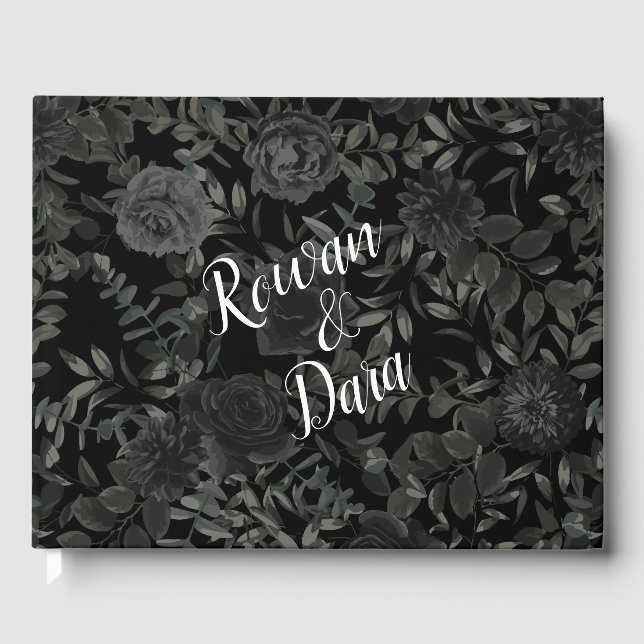 Livre d'hôtes Mariage gothique Rose blanc et noir (Recto)