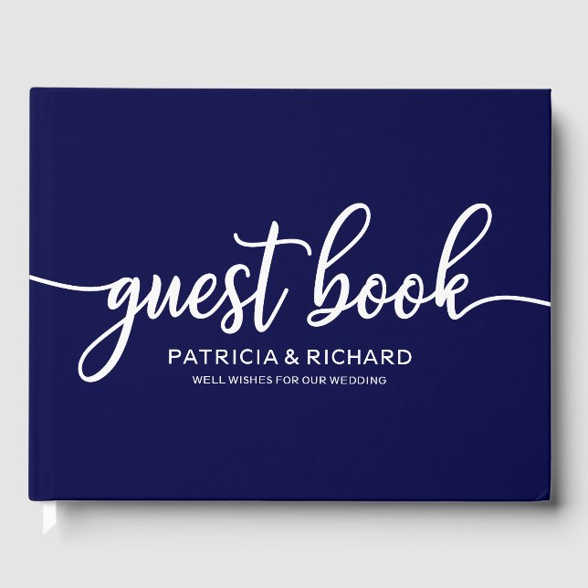 Livre d'hôtes mariage Marine Blue Chic Calligraphy (Recto)