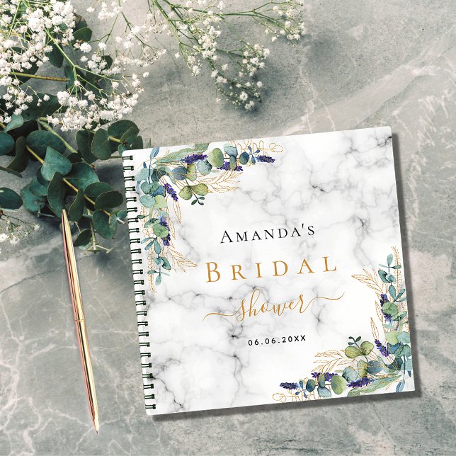 Livre d'hôtes mariée douche marbre eucalyptus or (Créateur téléchargé)