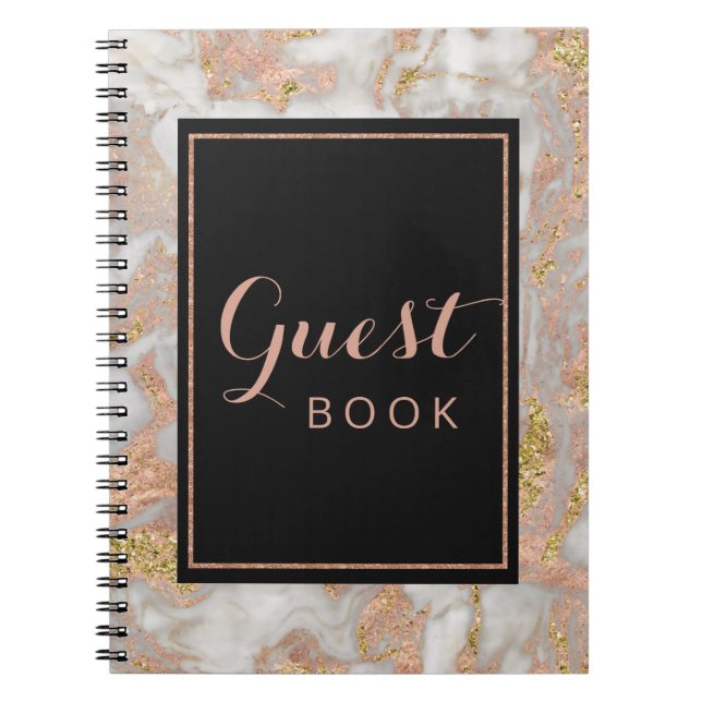 Livre d'hôtes moderne Faux Rose Gold Marble Mariag (Devant)