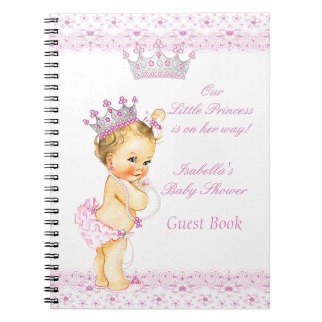 Livre d'hôtes Princess Baby shower rose blanc Blon (Devant)