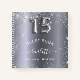 Livre d'hôtes Quinceanera argent nom de parties sc