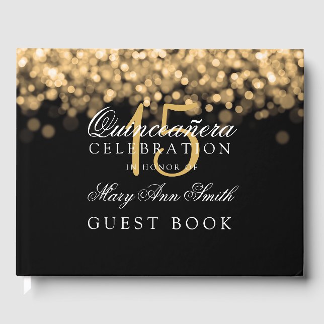 Livre d'hôtes Quinceanera Gold Lights (Recto)
