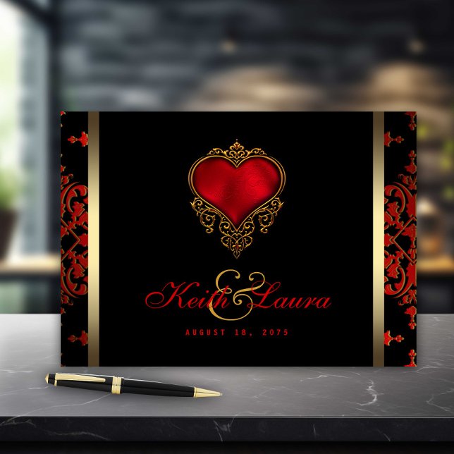 Livre d'hôtes Red Black Gold Mariage (Elegant red black and gold wedding and event guestbook. )