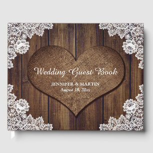 Livre d'hôtes Rustic Wood et Lace Mariage