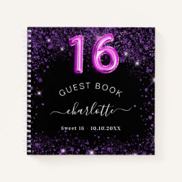 Livre d'hôtes Sweet 16 noir violet nom de la parti