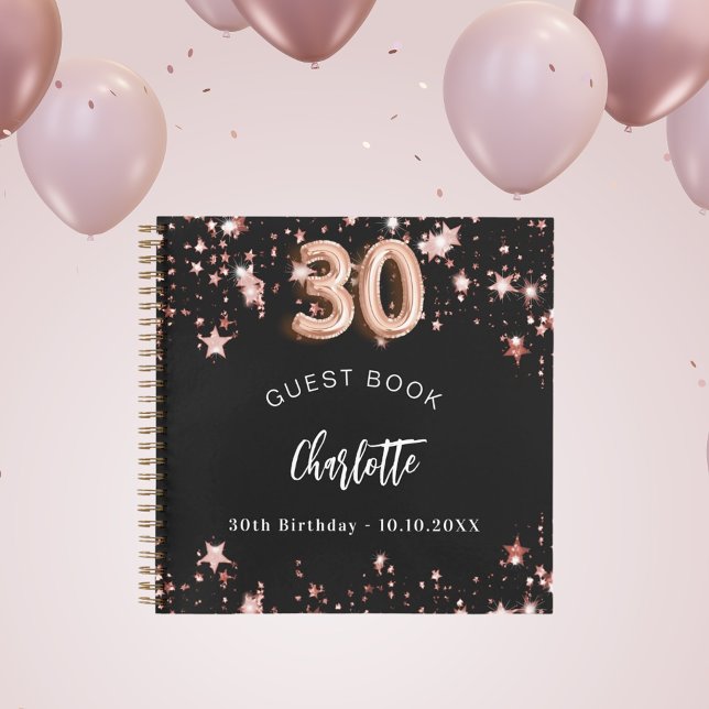 Livre d'invité 30e anniversaire noir rose étoiles  (Créateur téléchargé)